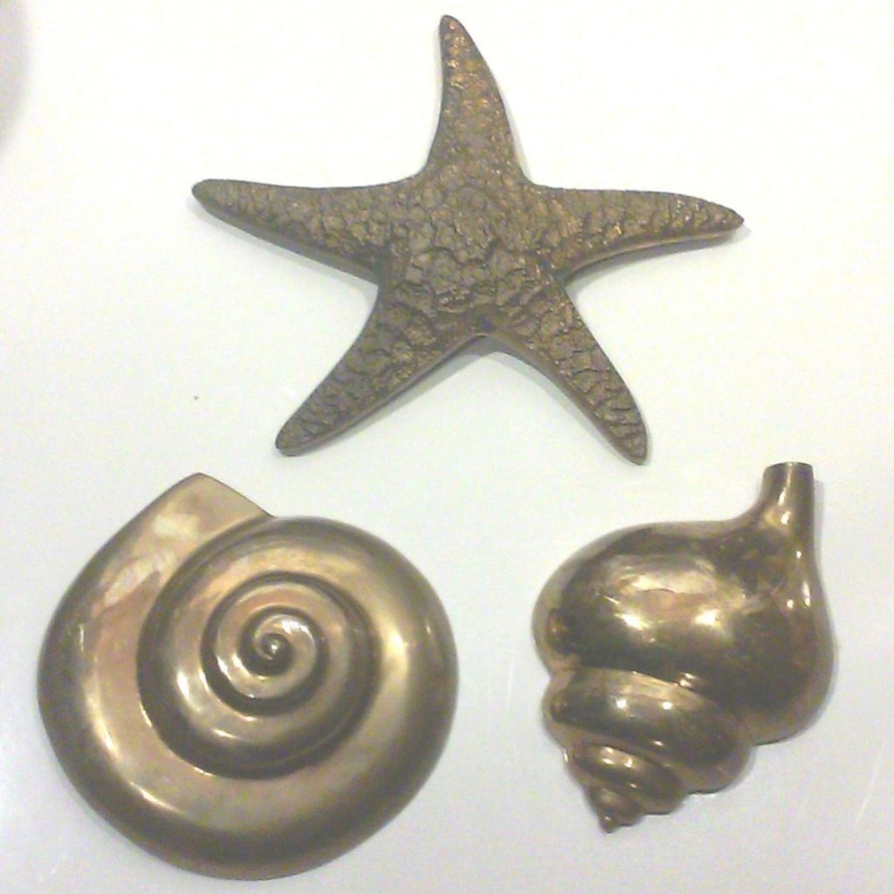 Vintage Large Solid Brass Nautical Coastal Huge Conch Shell Starfish Wall Han…